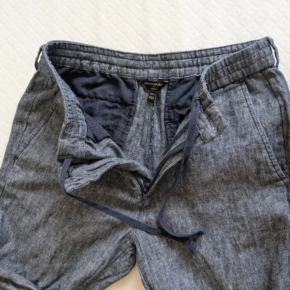 Banana Republic Men's Athletic Fit Tapered Pants, Linen Blend, Blue 30x32